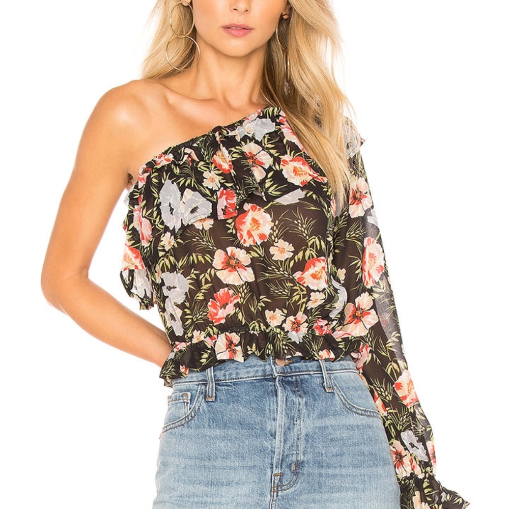 Tularosa Elinor One Sleeve Chiffon Ruffle Top